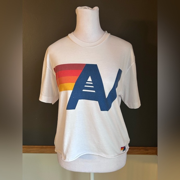 Aviator Nation Tops - Aviator Nation Women’s LOGO BOYFRIEND TEE - WHITE Size Small